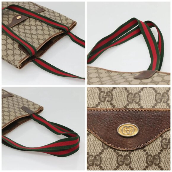 GUCCI GG Supreme Web Sherry Line Tote Bag PVC Beige Red 002 4487 39 Auth yk19326 - Picture 16 of 16